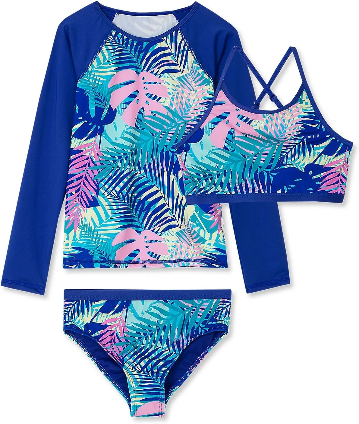Lands' End Big Girls 3 Piece UPF 50 Sun Protection Rash Guard Set