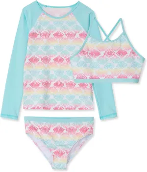 Lands' End Big Girls 3 Piece UPF 50 Sun Protection Rash Guard Set