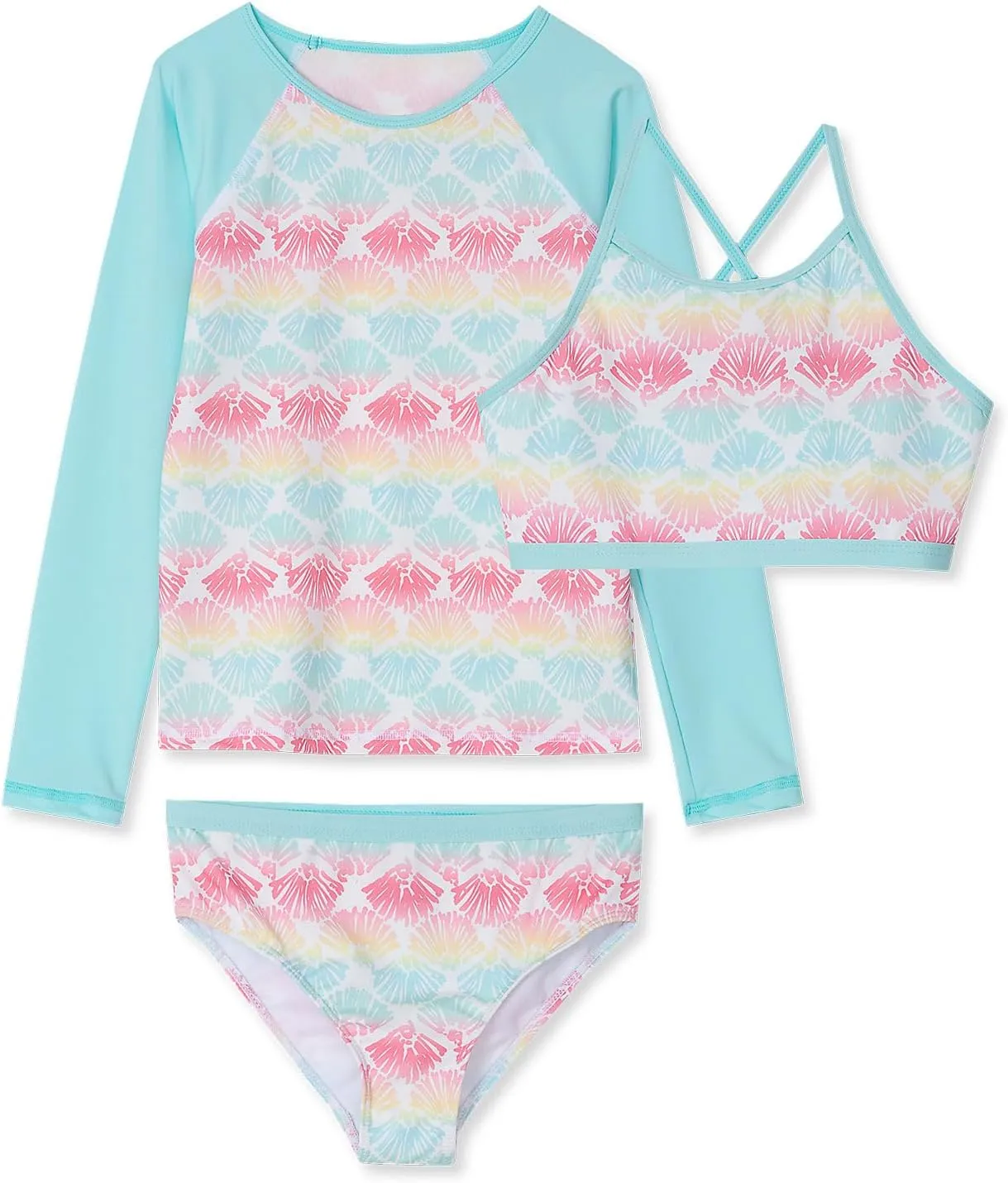 Lands' End Big Girls 3 Piece UPF 50 Sun Protection Rash Guard Set