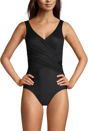 Lands' End Women's Slender Suit Wrap One Piece Swimsuit