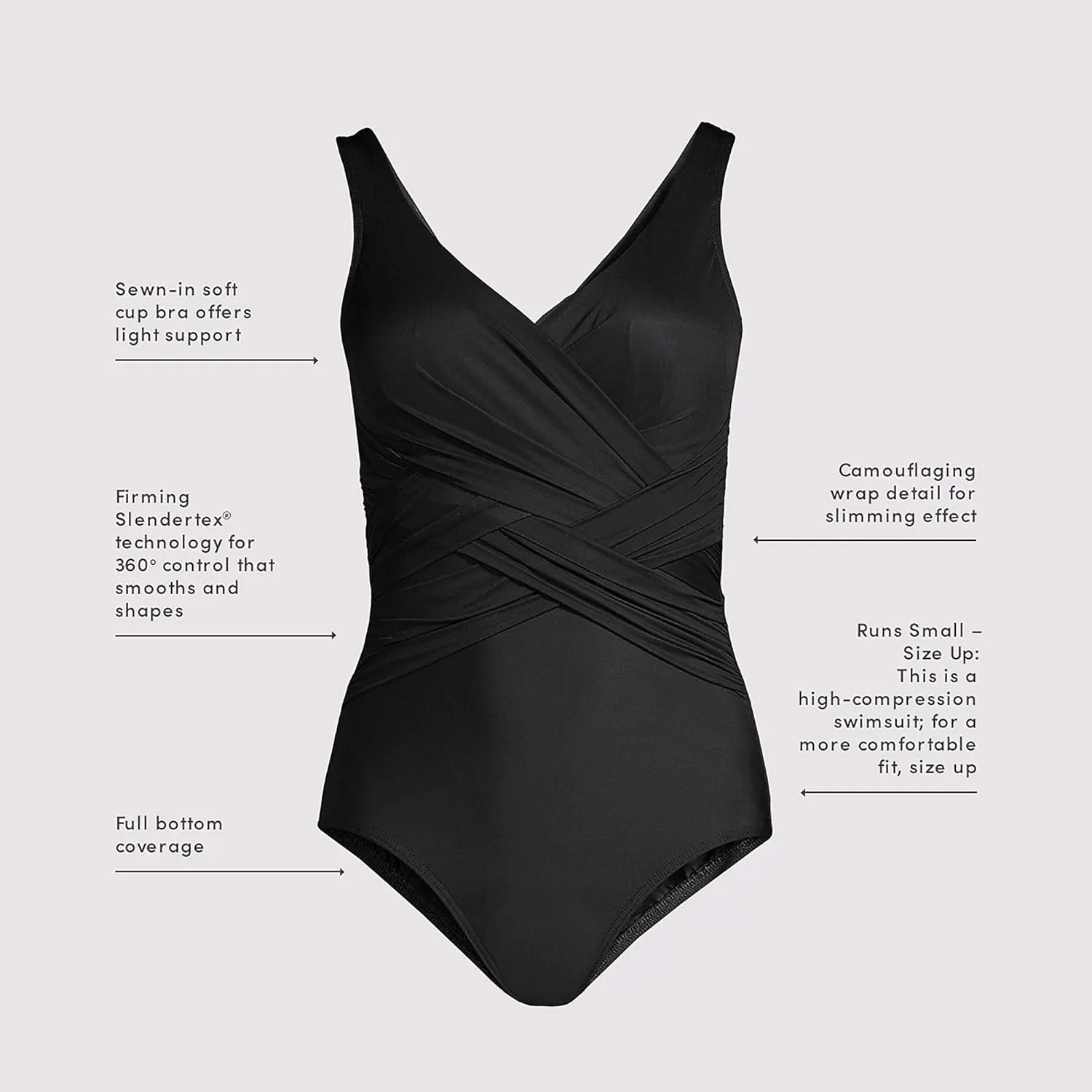 Lands' End Women's Slender Suit Wrap One Piece Swimsuit