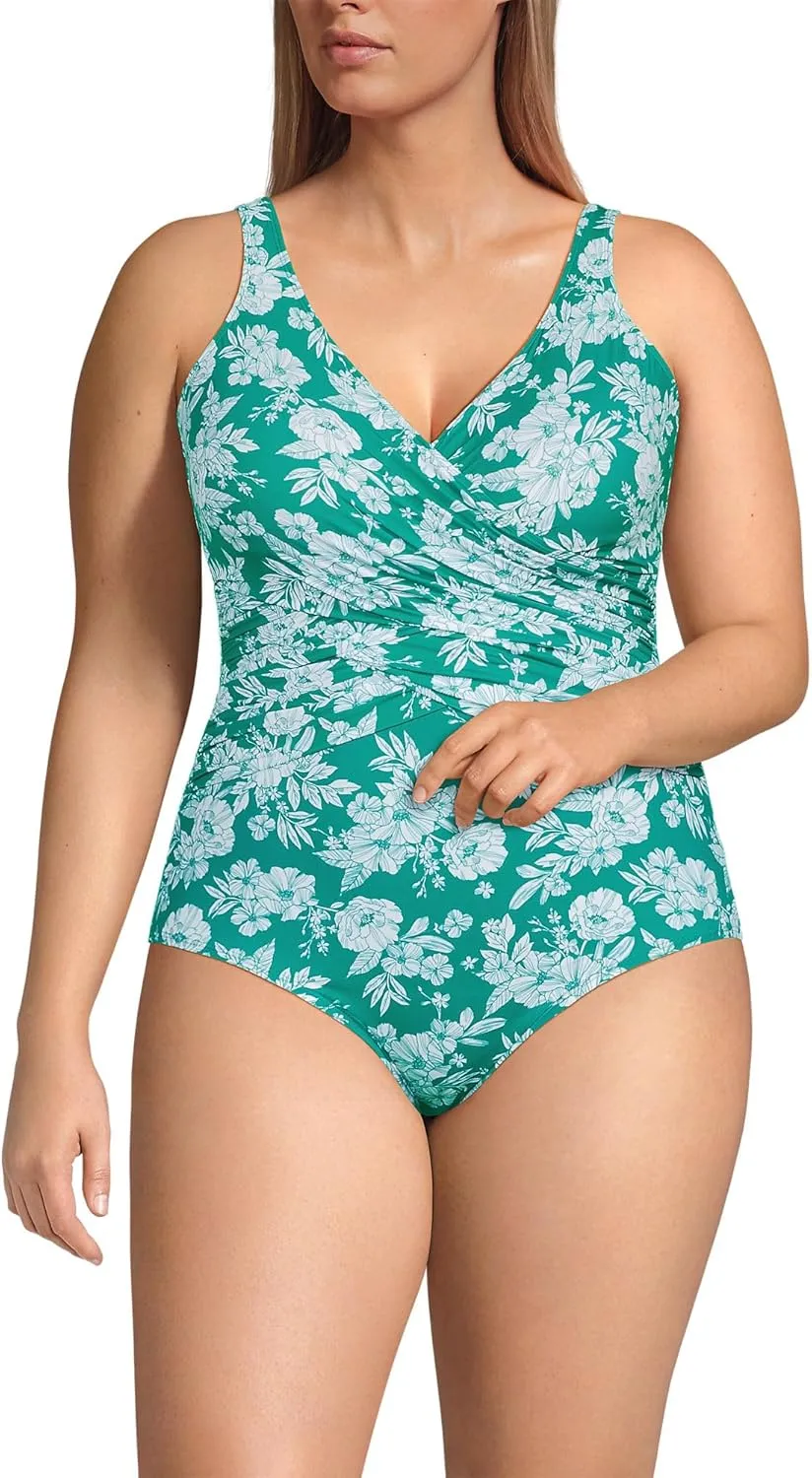 Lands' End Women's Slender Suit Wrap One Piece Swimsuit
