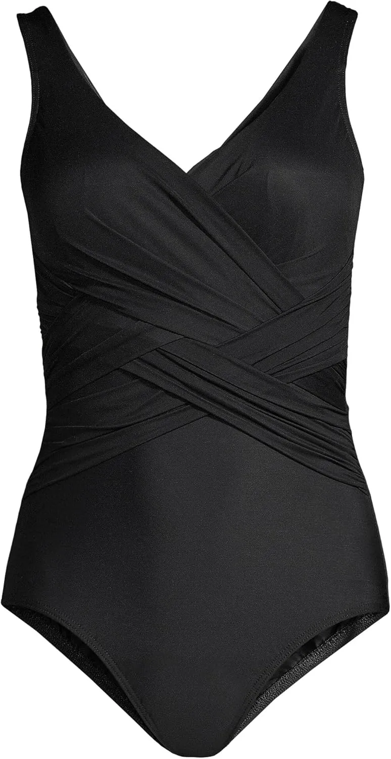 Lands' End Women's Slender Suit Wrap One Piece Swimsuit
