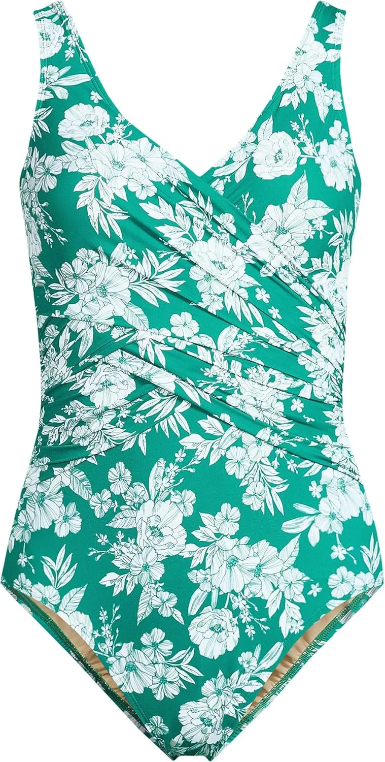 Lands' End Women's Slender Suit Wrap One Piece Swimsuit