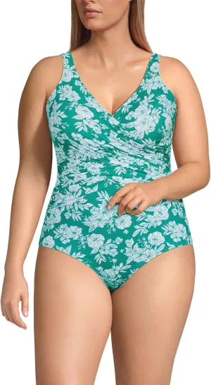 Lands' End Women's Slender Suit Wrap One Piece Swimsuit