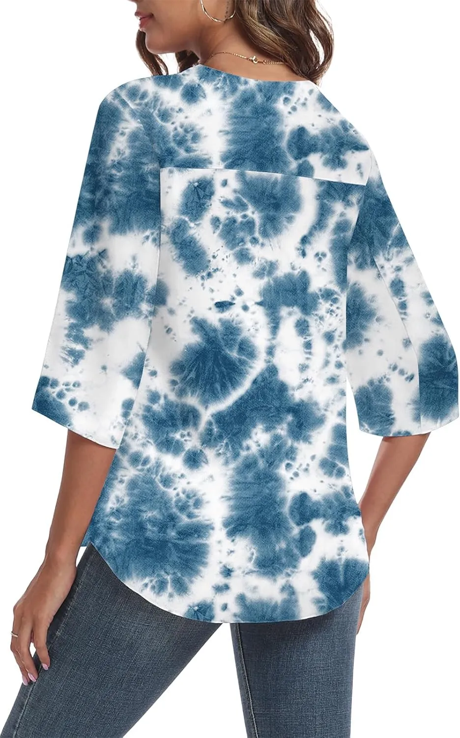 LAOLASI Womens Summer Chiffon Blouses 3/4 Sleeve V Neck Casual Loose Work Tops for Leggings 2025 Flowy Dressy Tshirts