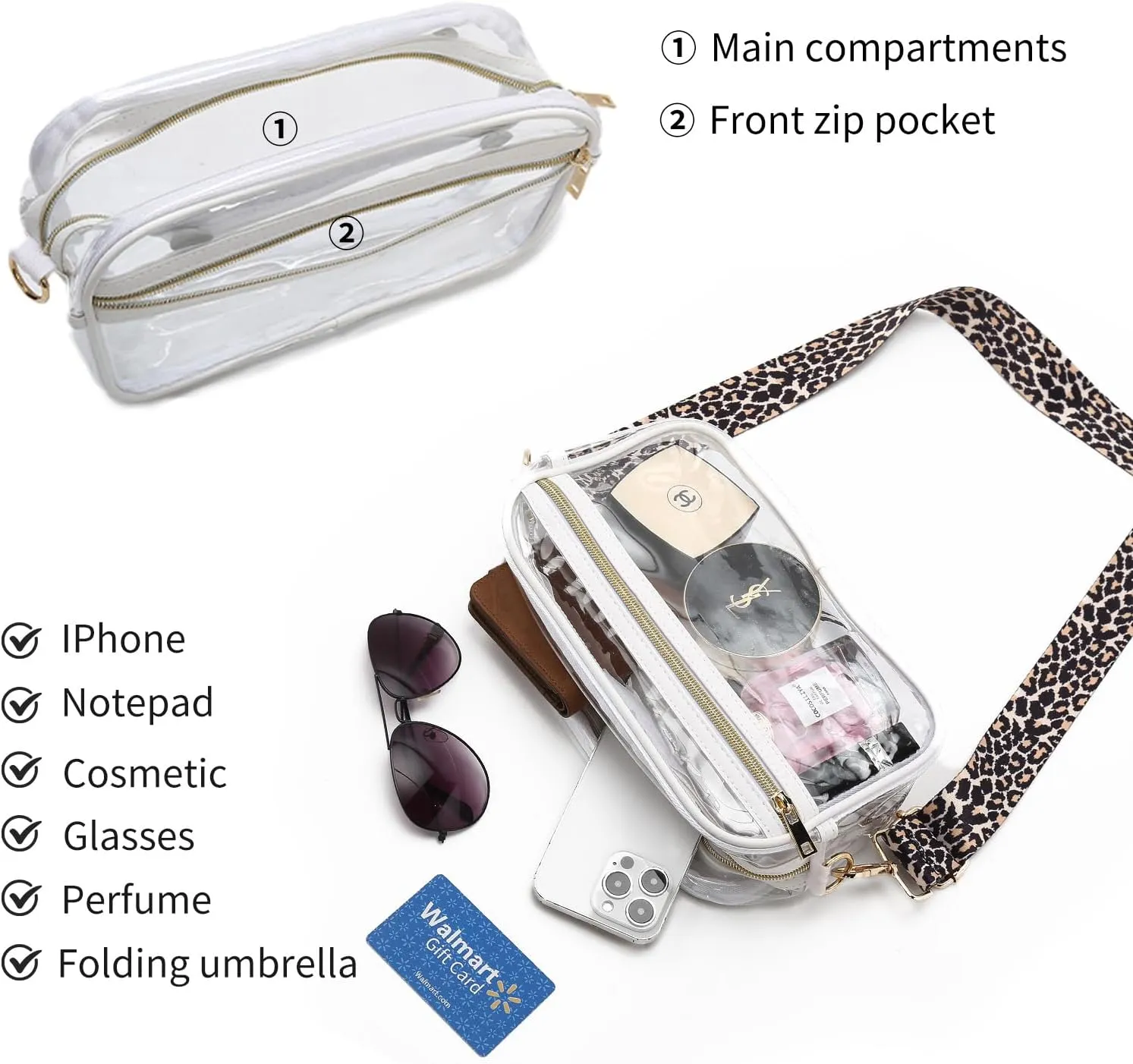 LAORENTOU Clear Designer Crossbody Bag for Women,Medium Jelly Shoulder Bag with Zipper,Purses with Adjustable Shoulder Strap