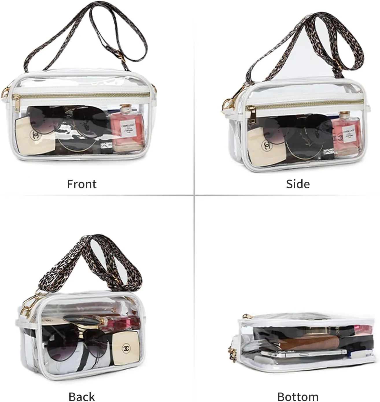LAORENTOU Clear Designer Crossbody Bag for Women,Medium Jelly Shoulder Bag with Zipper,Purses with Adjustable Shoulder Strap