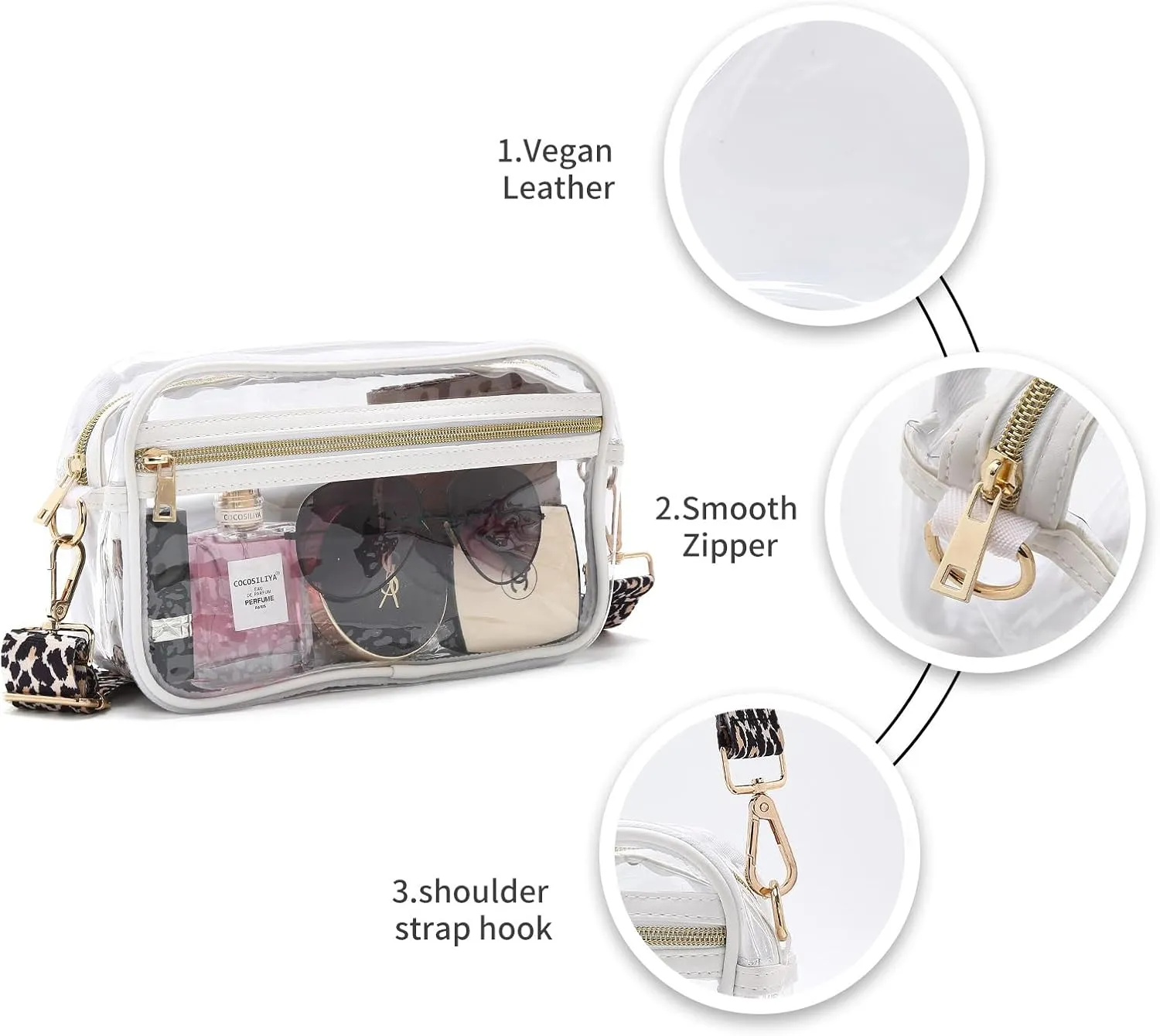 LAORENTOU Clear Designer Crossbody Bag for Women,Medium Jelly Shoulder Bag with Zipper,Purses with Adjustable Shoulder Strap