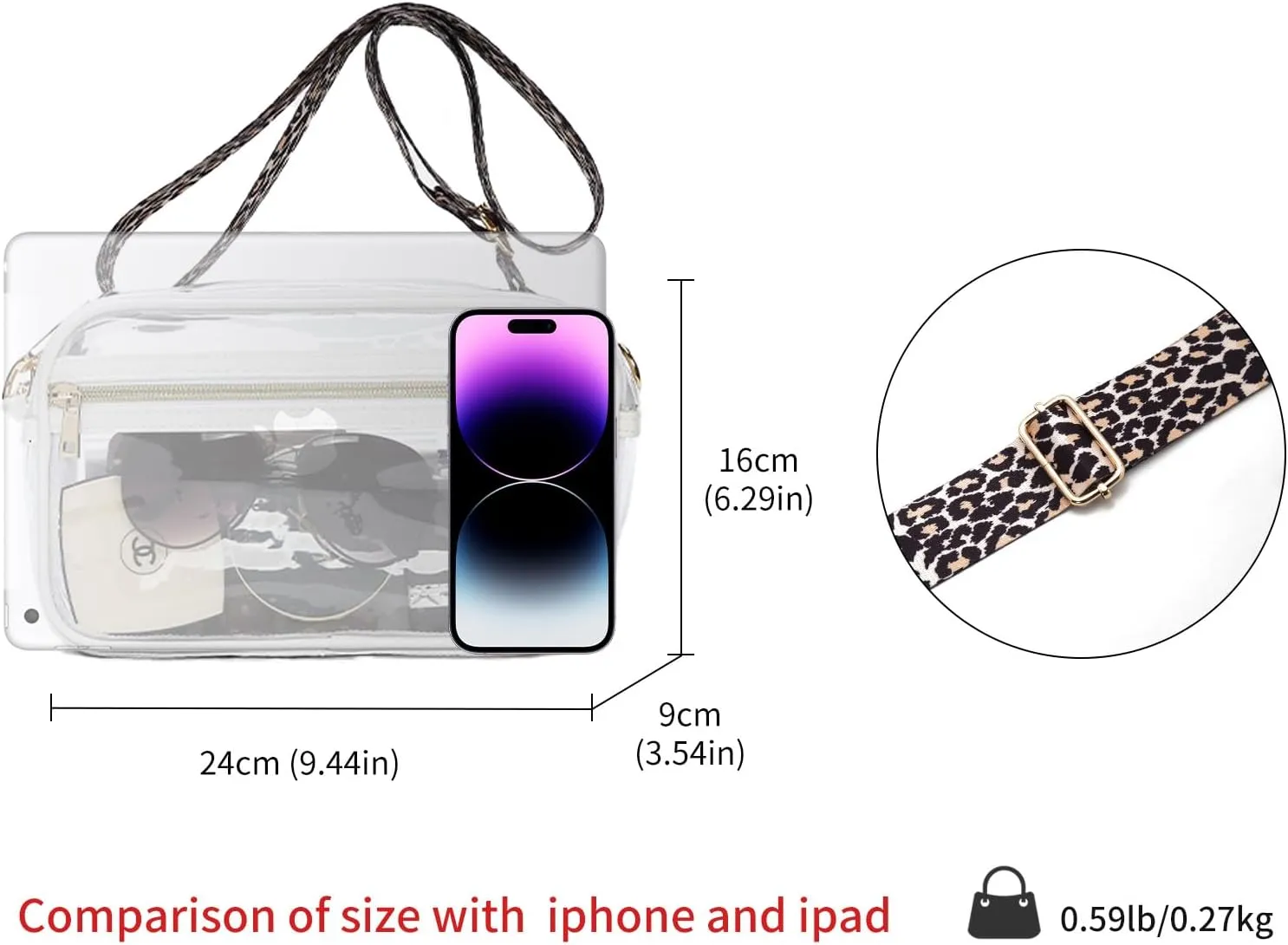 LAORENTOU Clear Designer Crossbody Bag for Women,Medium Jelly Shoulder Bag with Zipper,Purses with Adjustable Shoulder Strap