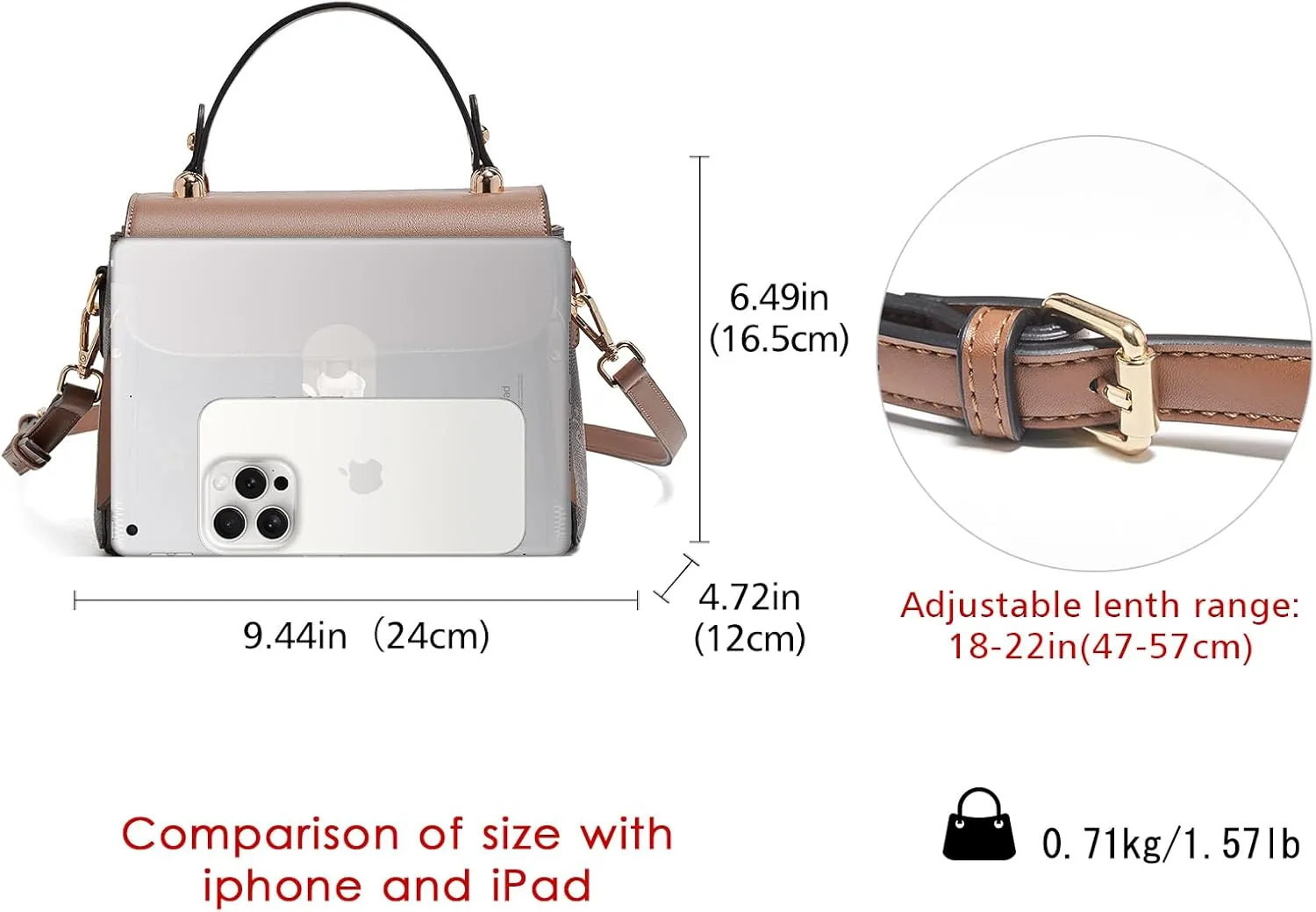 LAORENTOU Designer Satchel Bag for Women, Crossbody Bag for Ladies with Buckle, Medium Purses with Adjustable Shoulder Strap