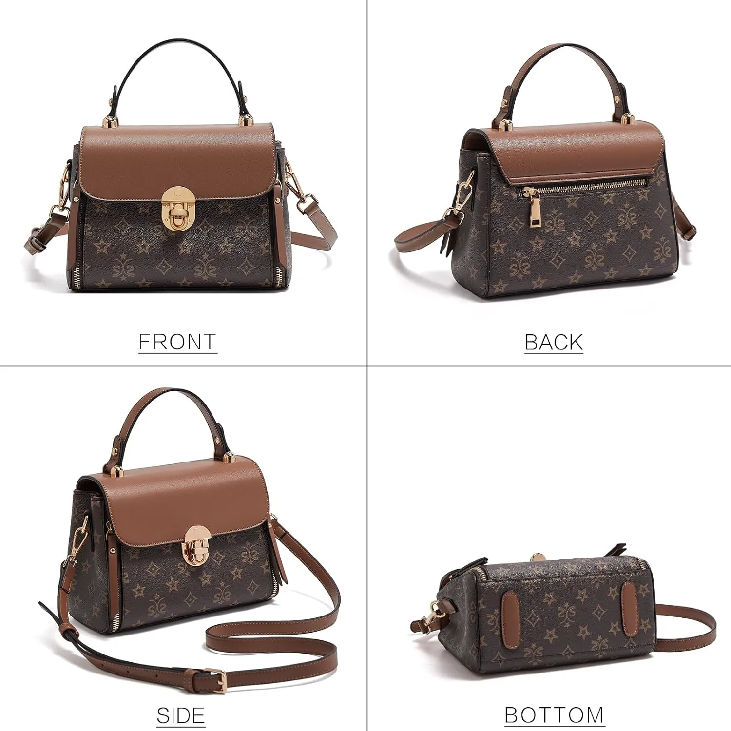 LAORENTOU Designer Satchel Bag for Women, Crossbody Bag for Ladies with Buckle, Medium Purses with Adjustable Shoulder Strap