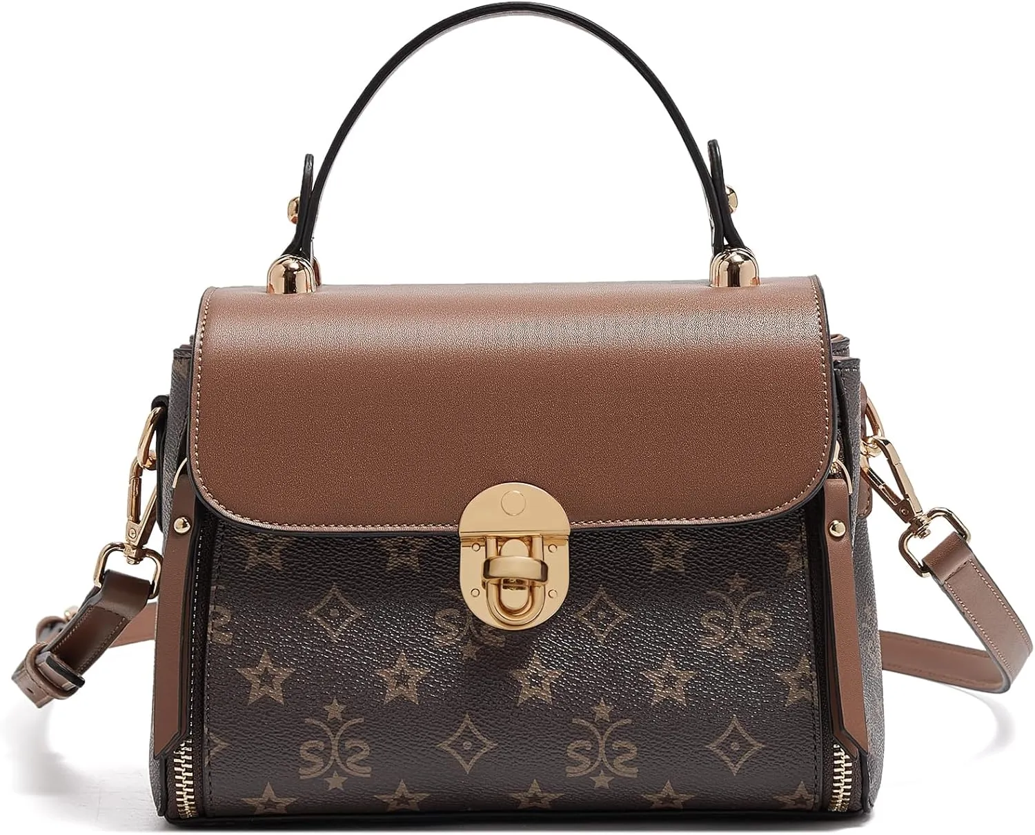 LAORENTOU Designer Satchel Bag for Women, Crossbody Bag for Ladies with Buckle, Medium Purses with Adjustable Shoulder Strap