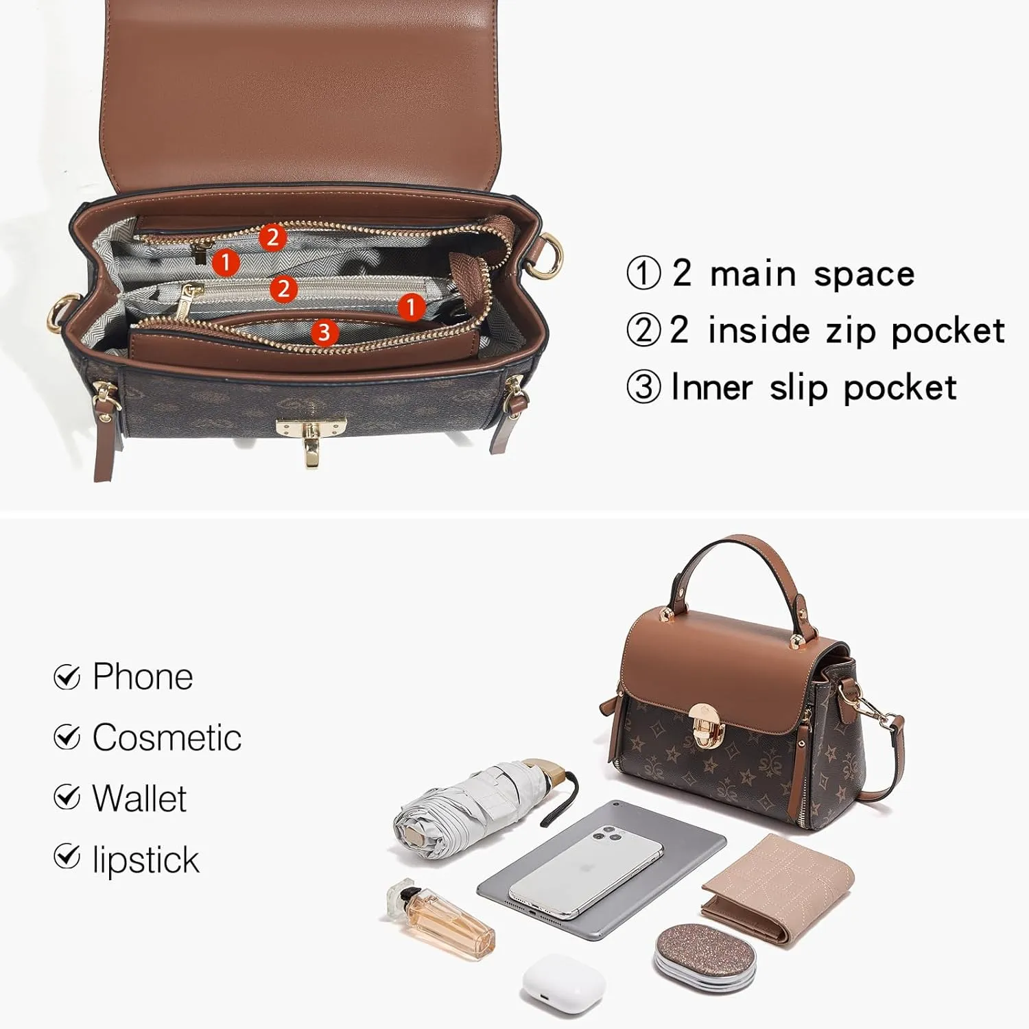 LAORENTOU Designer Satchel Bag for Women, Crossbody Bag for Ladies with Buckle, Medium Purses with Adjustable Shoulder Strap