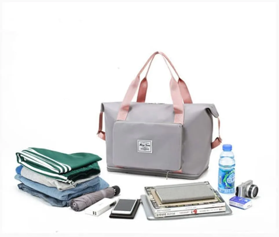 LAPRBY Gym Bag for Women Men Travel Duffel Bags Weekender Bags for Women Drybag Waterproof Bag High-capacity and Shoe Bag (Grey-pink)