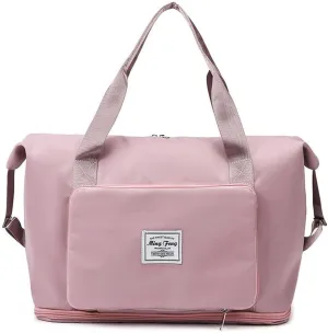 LAPRBY Gym Bag for Women Men Travel Duffel Bags Weekender Bags for Women Drybag Waterproof Bag High-capacity and Shoe Bag (Grey-pink)