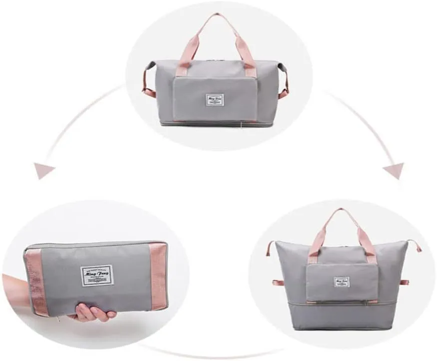 LAPRBY Gym Bag for Women Men Travel Duffel Bags Weekender Bags for Women Drybag Waterproof Bag High-capacity and Shoe Bag (Grey-pink)