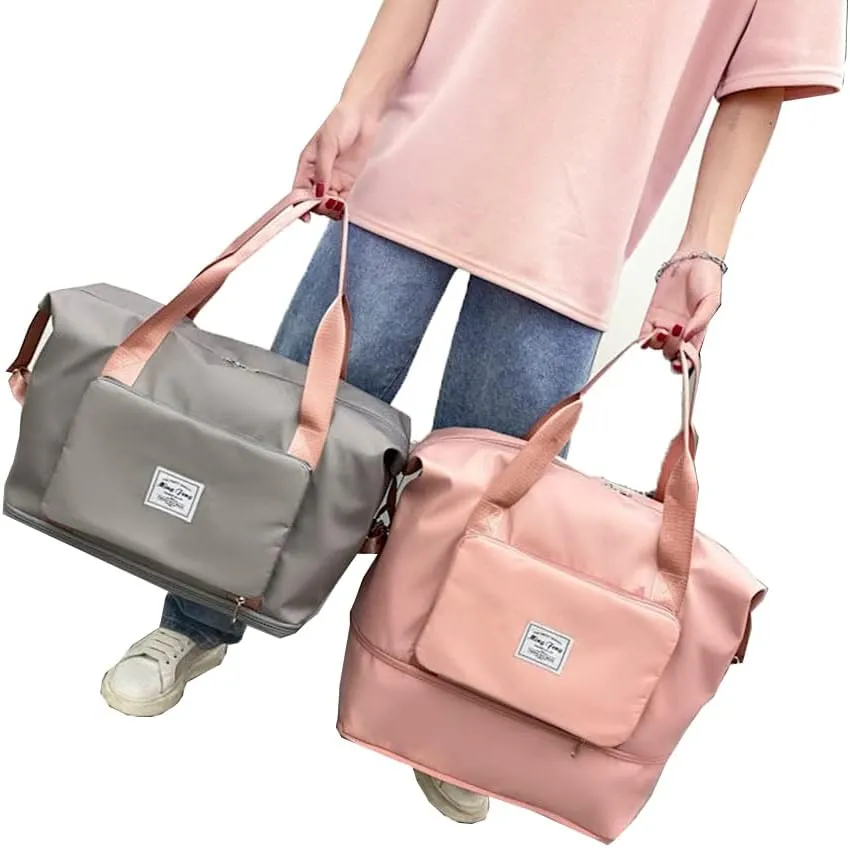 LAPRBY Gym Bag for Women Men Travel Duffel Bags Weekender Bags for Women Drybag Waterproof Bag High-capacity and Shoe Bag (Grey-pink)