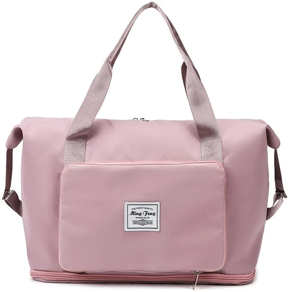 LAPRBY Gym Bag for Women Men Travel Duffel Bags Weekender Bags for Women Drybag Waterproof Bag High-capacity and Shoe Bag (Grey-pink)