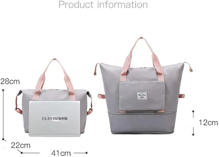 LAPRBY Gym Bag for Women Men Travel Duffel Bags Weekender Bags for Women Drybag Waterproof Bag High-capacity and Shoe Bag (Grey-pink)