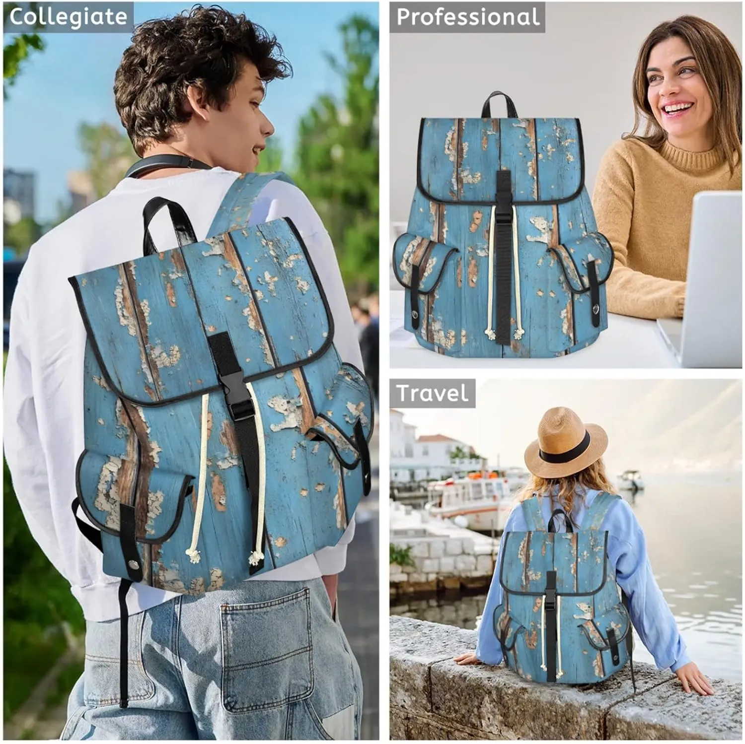 Laptop Backpacks Old Wood Plank Travel Backpack for Women Work Backpack Computer Bag for Business Travel Fits 15 Inch Laptop