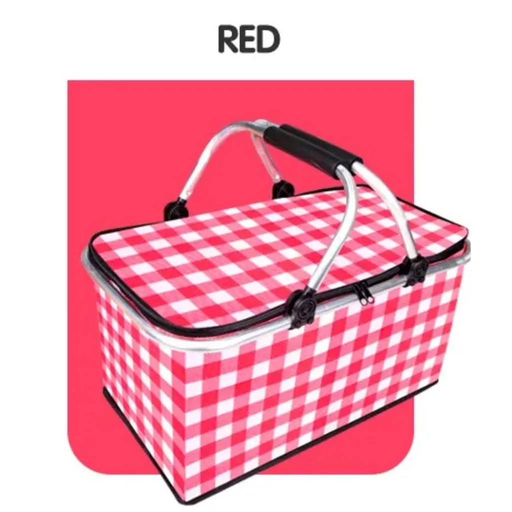Large 25L Insulated Picnic Basket in Red with 15kg Load Capacity
