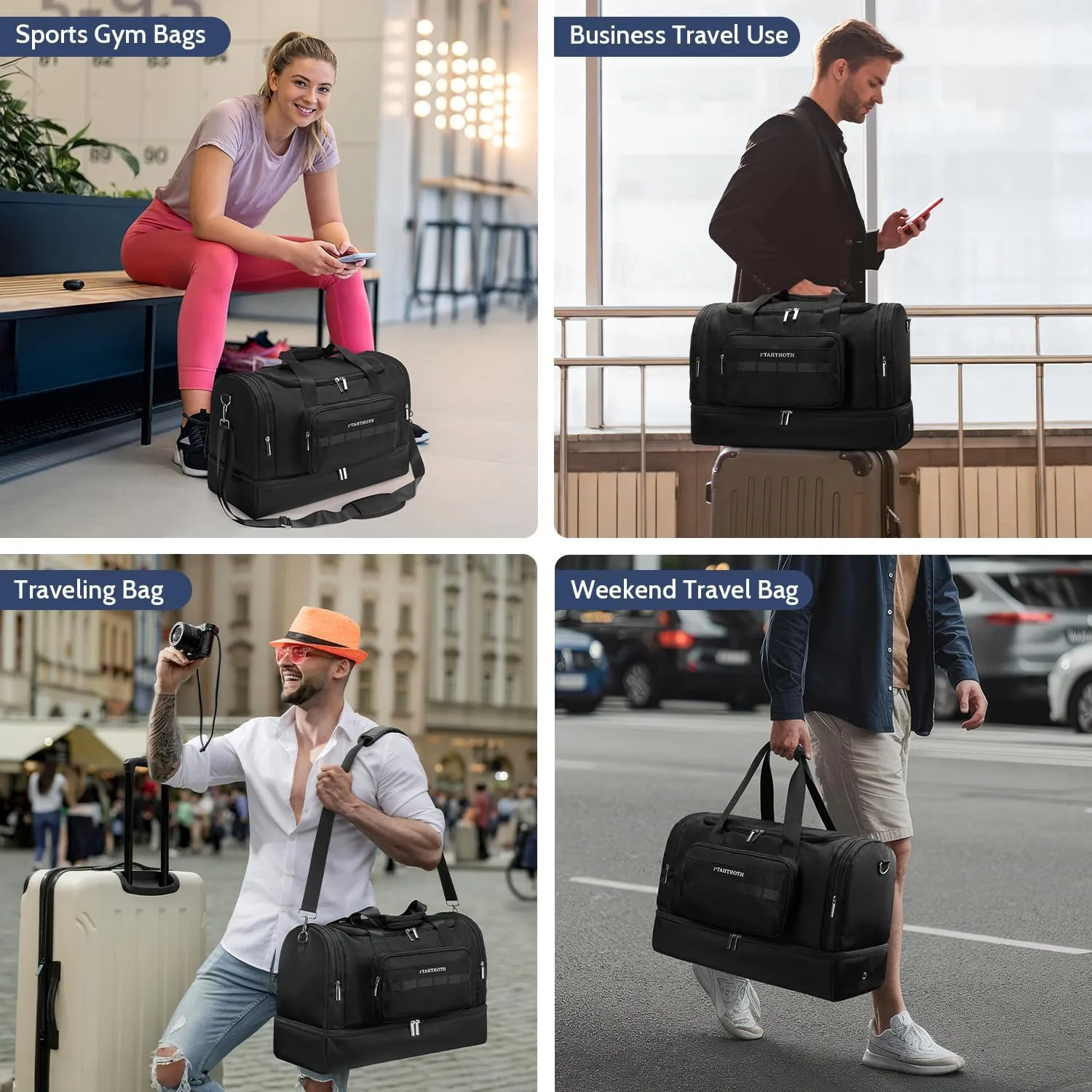 Large 42L Carry On Duffle Bag for Travel & Gym - TSA Approved Airplane Personal Item with Shoe Compartment & Wet Pocket, Water-Resistant Weekender Overnight Bag for Men Women (Blue)