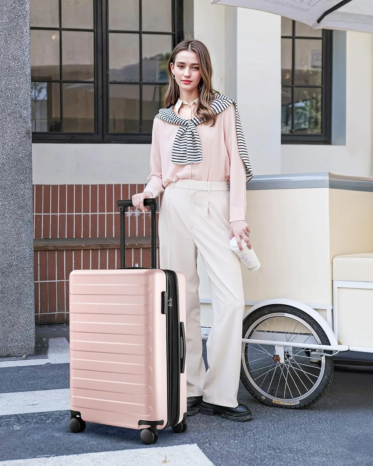 Large Checked Luggage 28 Inch, Checking In Luggage with Smooth Spinner Wheels, Expandable, Hard Shell PC Suitcase, Lightweight Travel Luggage, TSA Approved (Pink, Rhine Max)