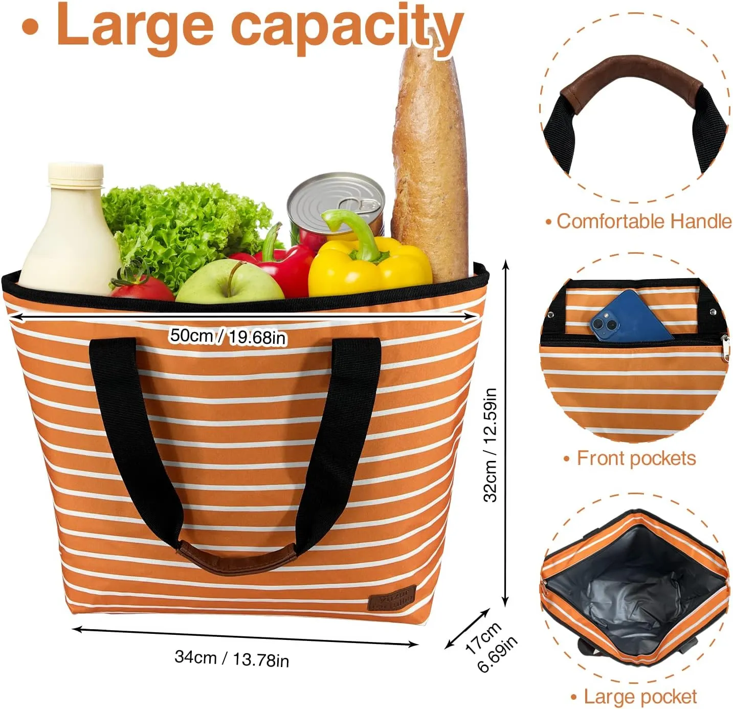 Large Cooler Bag Insulated Blue 30can 18L,Leakproof Soft Coolers Insulated Tote Bag, Reusable Grocery Bag ，Lunch Box Lunch Bag for Picnic Beach Camping.…