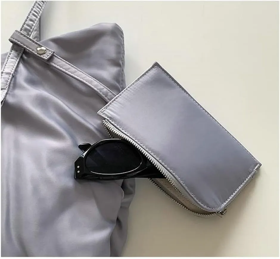 Large Tote Bag Nylon Shoulder Bags for Women Lightweight Foldable Work Purse Top Handle Handbags with Extra Purse