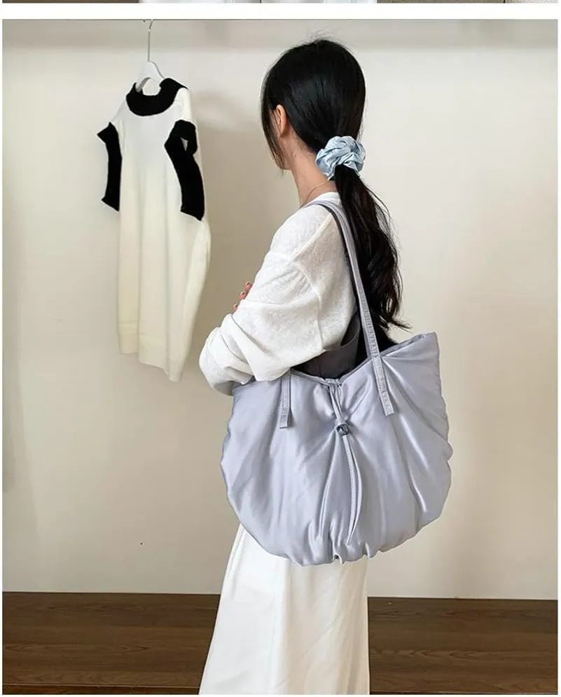 Large Tote Bag Nylon Shoulder Bags for Women Lightweight Foldable Work Purse Top Handle Handbags with Extra Purse