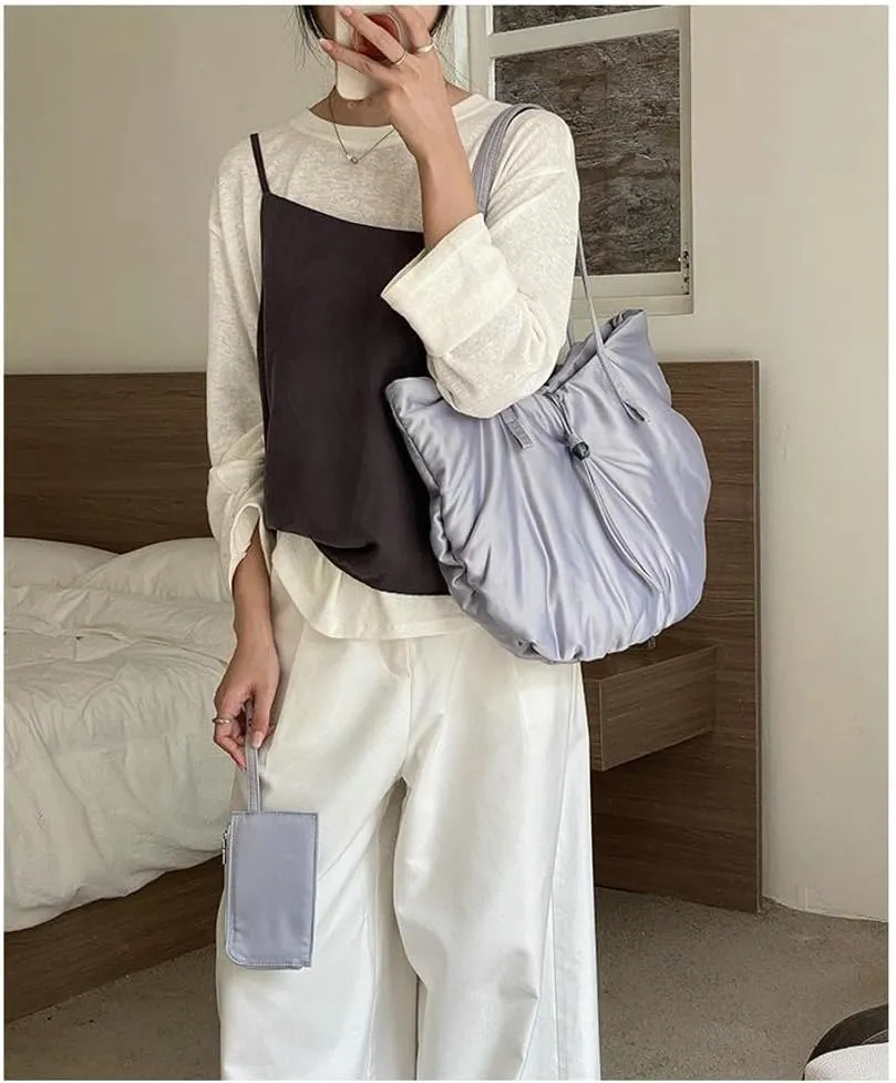 Large Tote Bag Nylon Shoulder Bags for Women Lightweight Foldable Work Purse Top Handle Handbags with Extra Purse