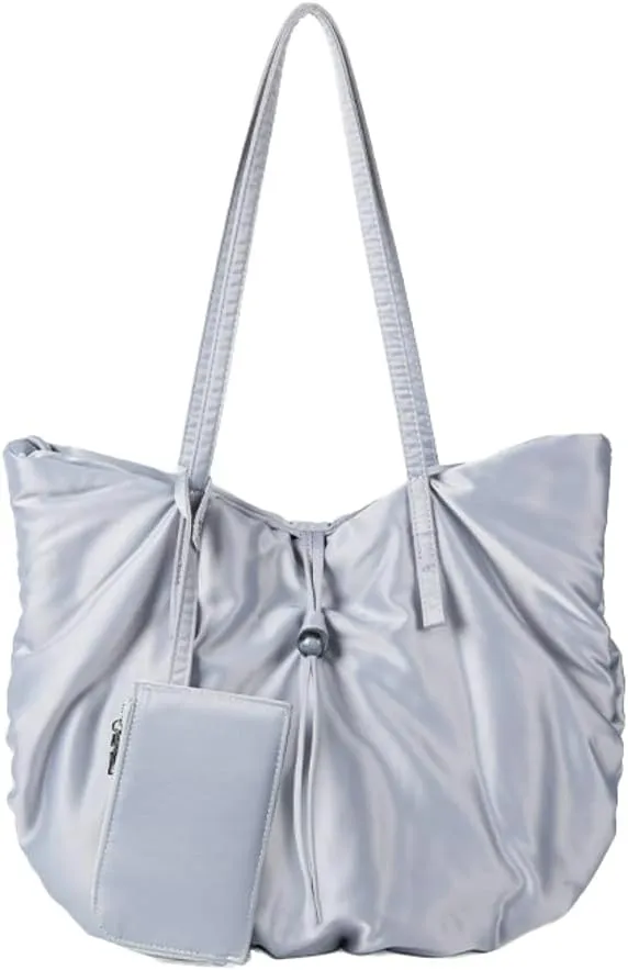 Large Tote Bag Nylon Shoulder Bags for Women Lightweight Foldable Work Purse Top Handle Handbags with Extra Purse