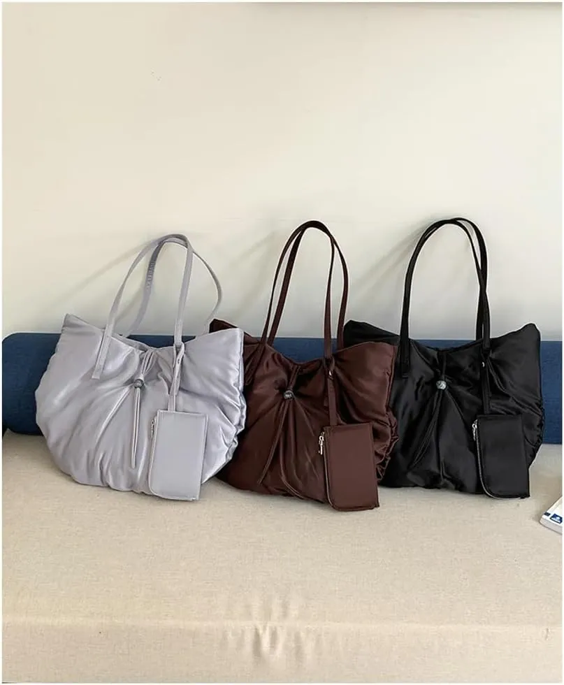 Large Tote Bag Nylon Shoulder Bags for Women Lightweight Foldable Work Purse Top Handle Handbags with Extra Purse