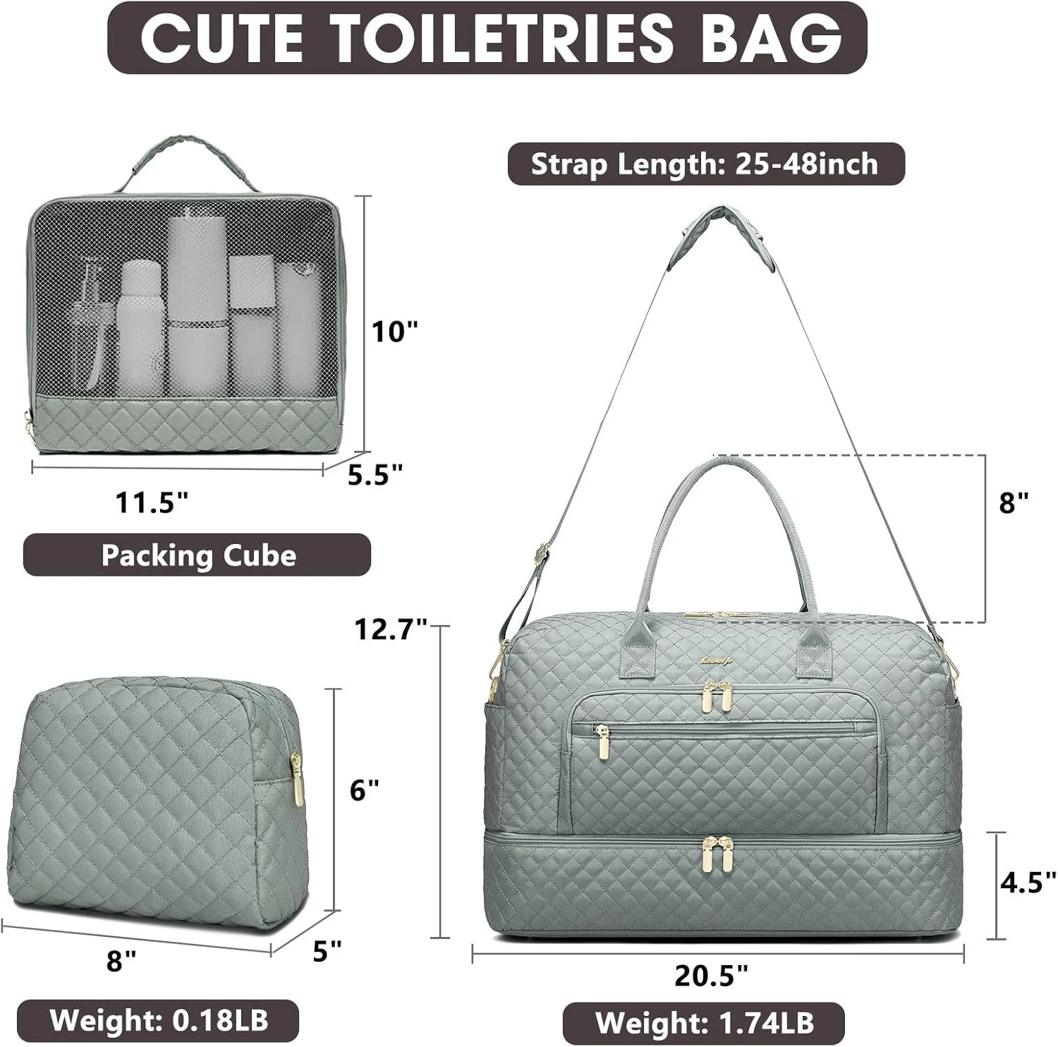Large Women Travel Duffle Bag, Weekender Bags for Women with Shoe Compartment, Carry on Overnight Bag with Toiletry Bag, Gym Duffel Bag with Wet Pocket, Hospital Bags for Labor and Delivery 3 PCS Set