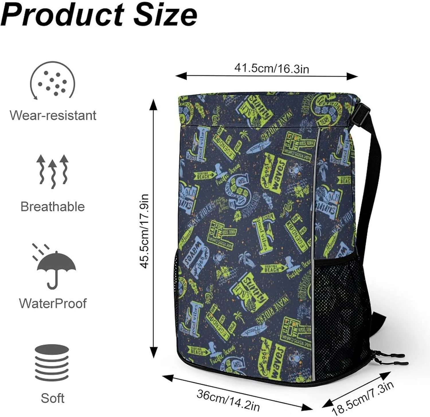 Large Zip Wet Dry Separation Backpack, Californias Wave Rider Surfing Team Gym Sports Drawstring Backpack