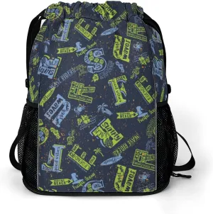 Large Zip Wet Dry Separation Backpack, Californias Wave Rider Surfing Team Gym Sports Drawstring Backpack