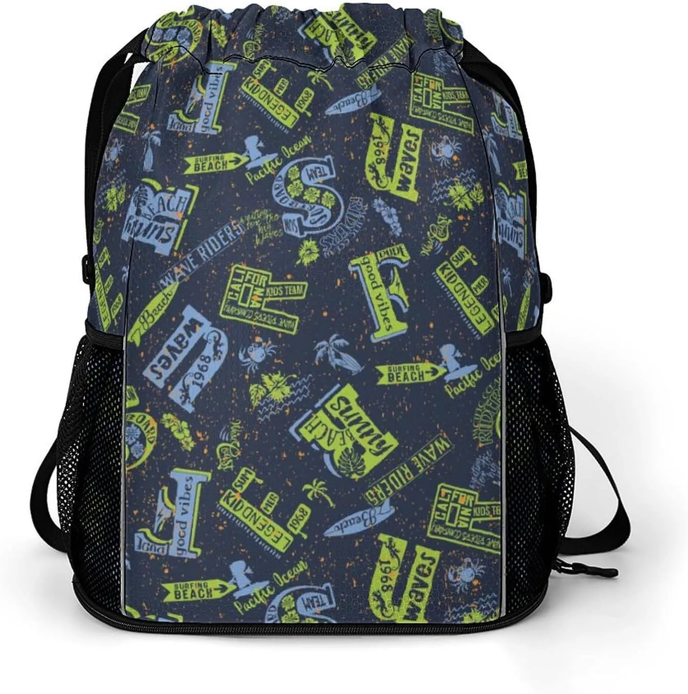 Large Zip Wet Dry Separation Backpack, Californias Wave Rider Surfing Team Gym Sports Drawstring Backpack