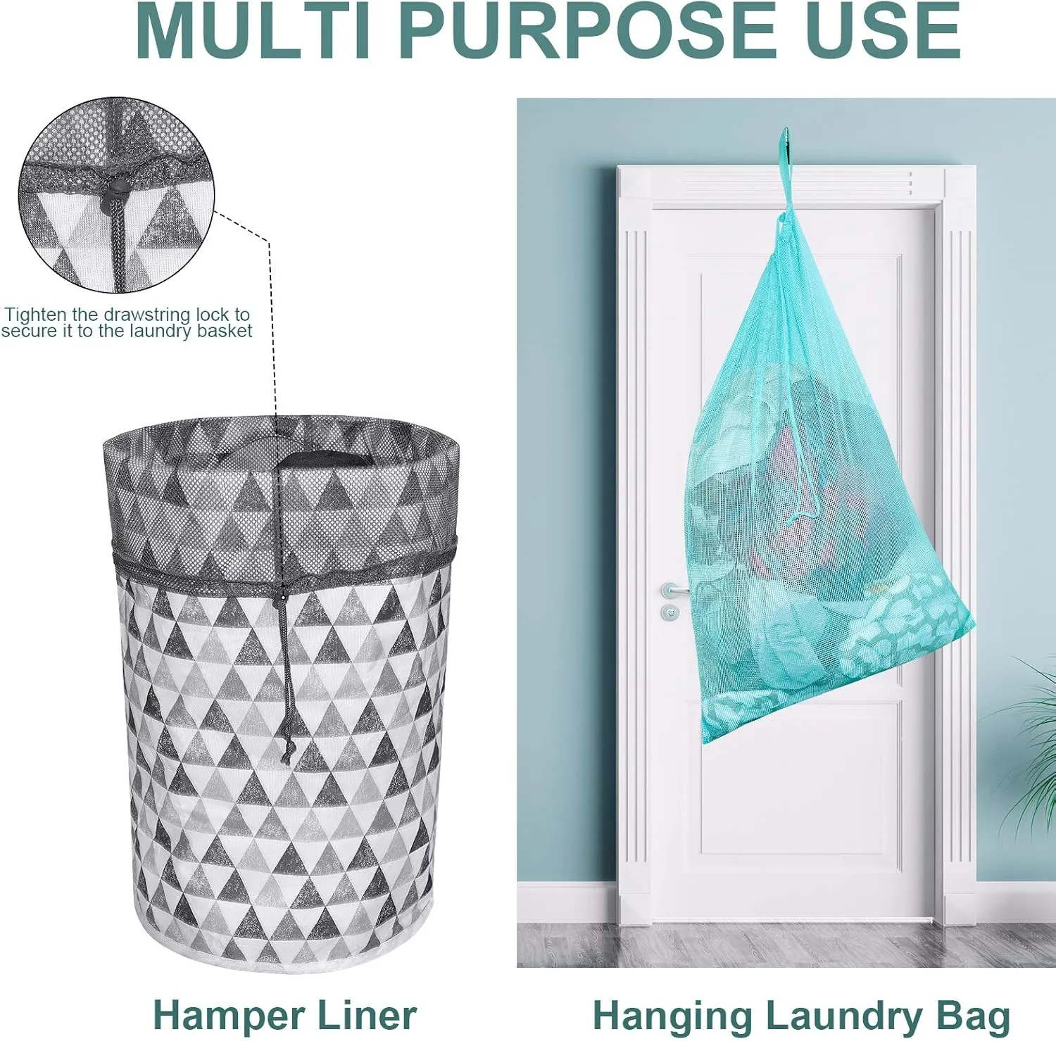 Laundry Bags, Mesh Heavy Duty 24" x 36" with Drawstring Closure, 3-Pack, Black