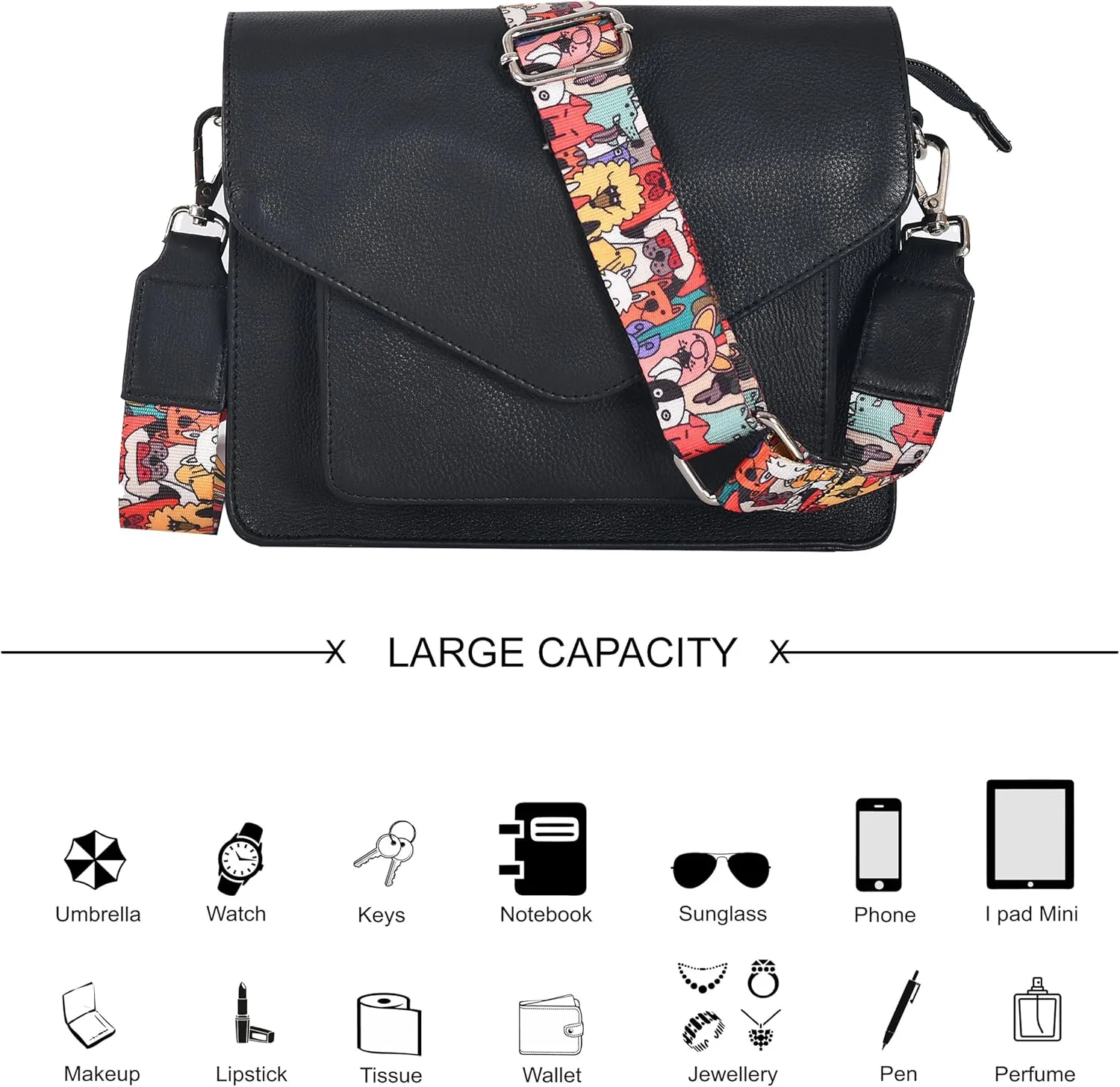 Leather Flapover Crossbody Handbag Purse for Women with Adjustable Strap & Overflap Snap Closure Tote/Bag