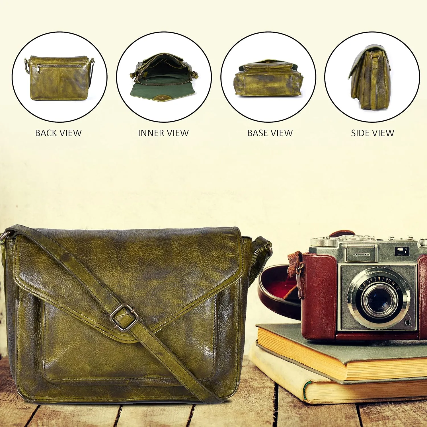 Leather Flapover Crossbody Handbag Purse for Women with Adjustable Strap & Overflap Snap Closure Tote/Bag
