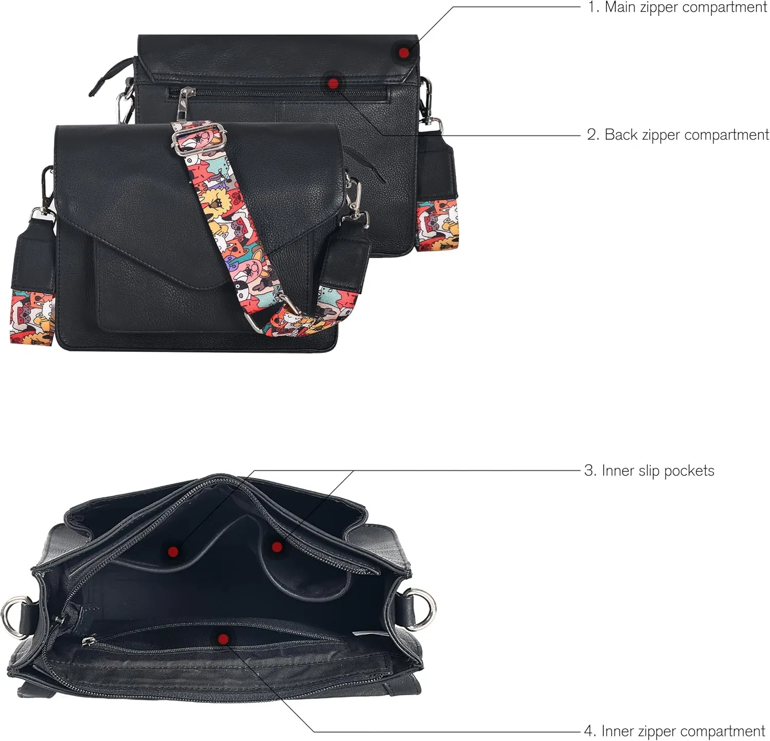 Leather Flapover Crossbody Handbag Purse for Women with Adjustable Strap & Overflap Snap Closure Tote/Bag