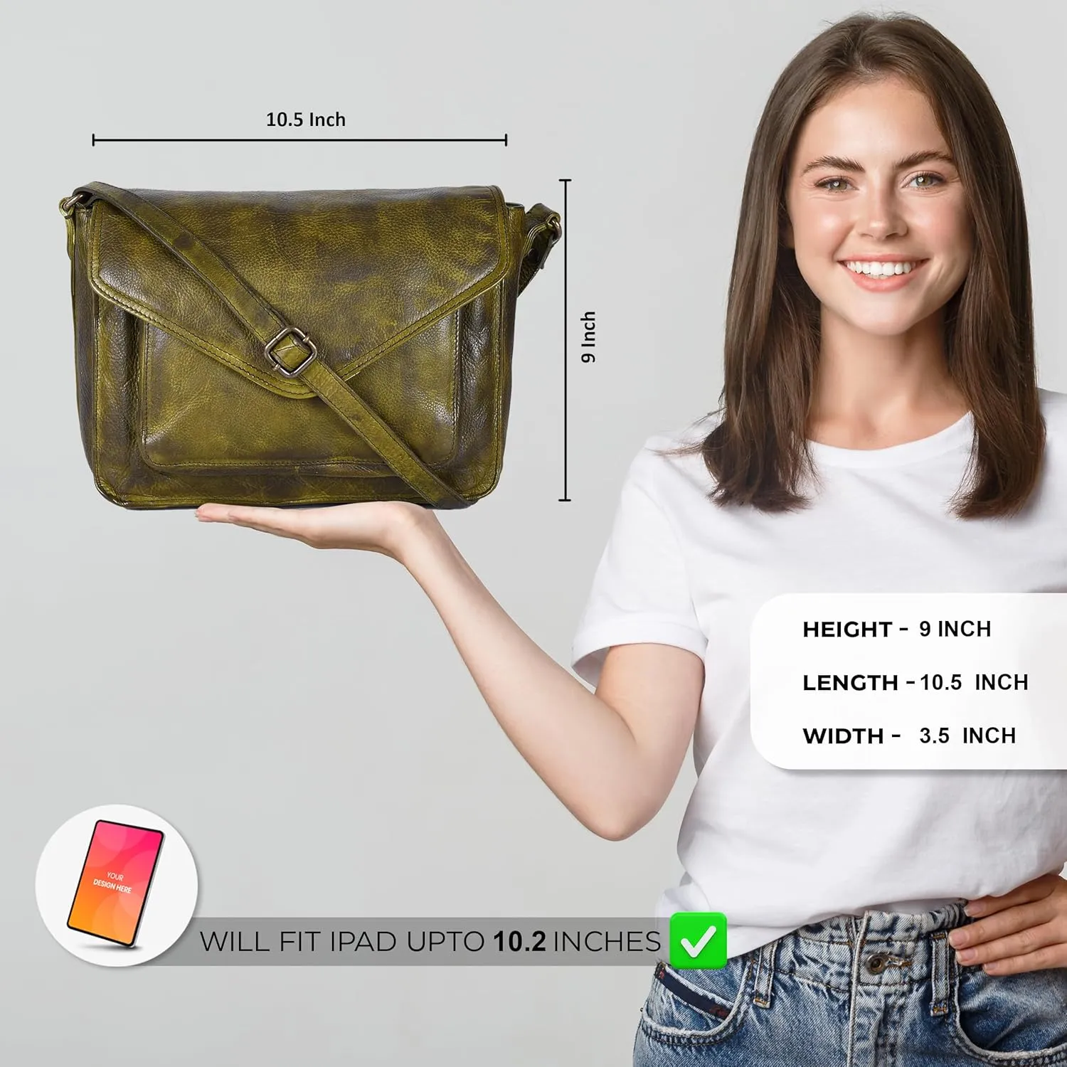 Leather Flapover Crossbody Handbag Purse for Women with Adjustable Strap & Overflap Snap Closure Tote/Bag