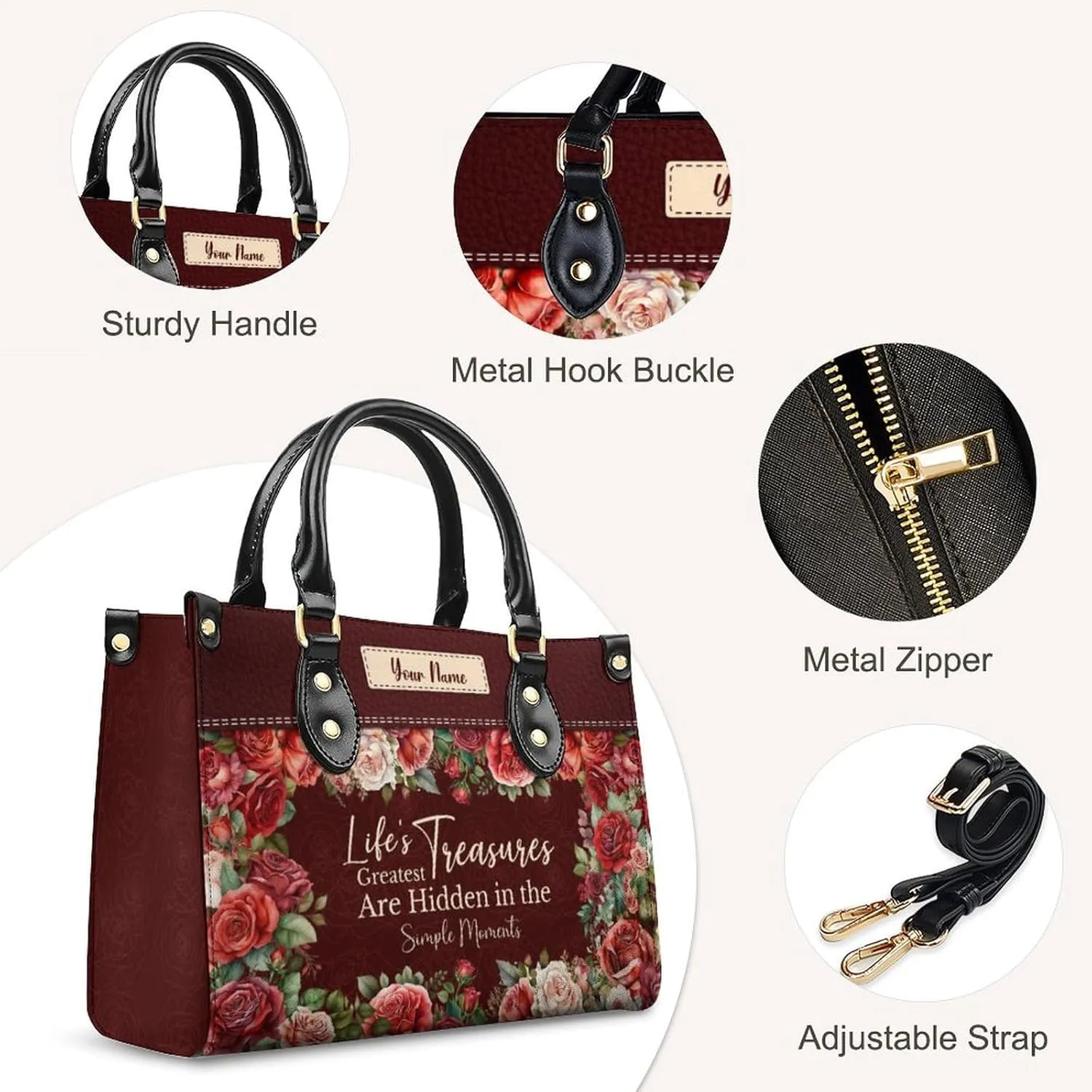 Leather Handbag for Women, Flower Tote Bags Crossbody Bag, Shoulder Purses for Daily & Travel, Gifts for Mom