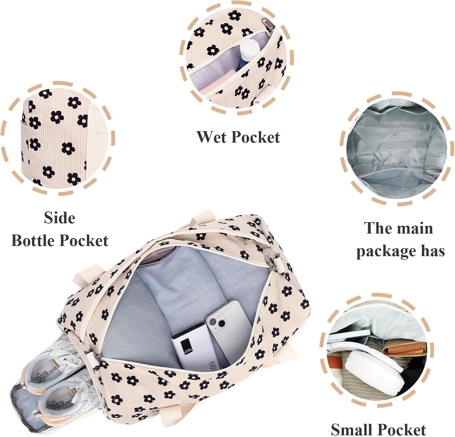 LEDAOU Gym Bag Duffle Women Dance Bags with Wet Pocket Overnight Bag with Waterproof Shoe Pouch for Girls Kids Travel Foldable Bag