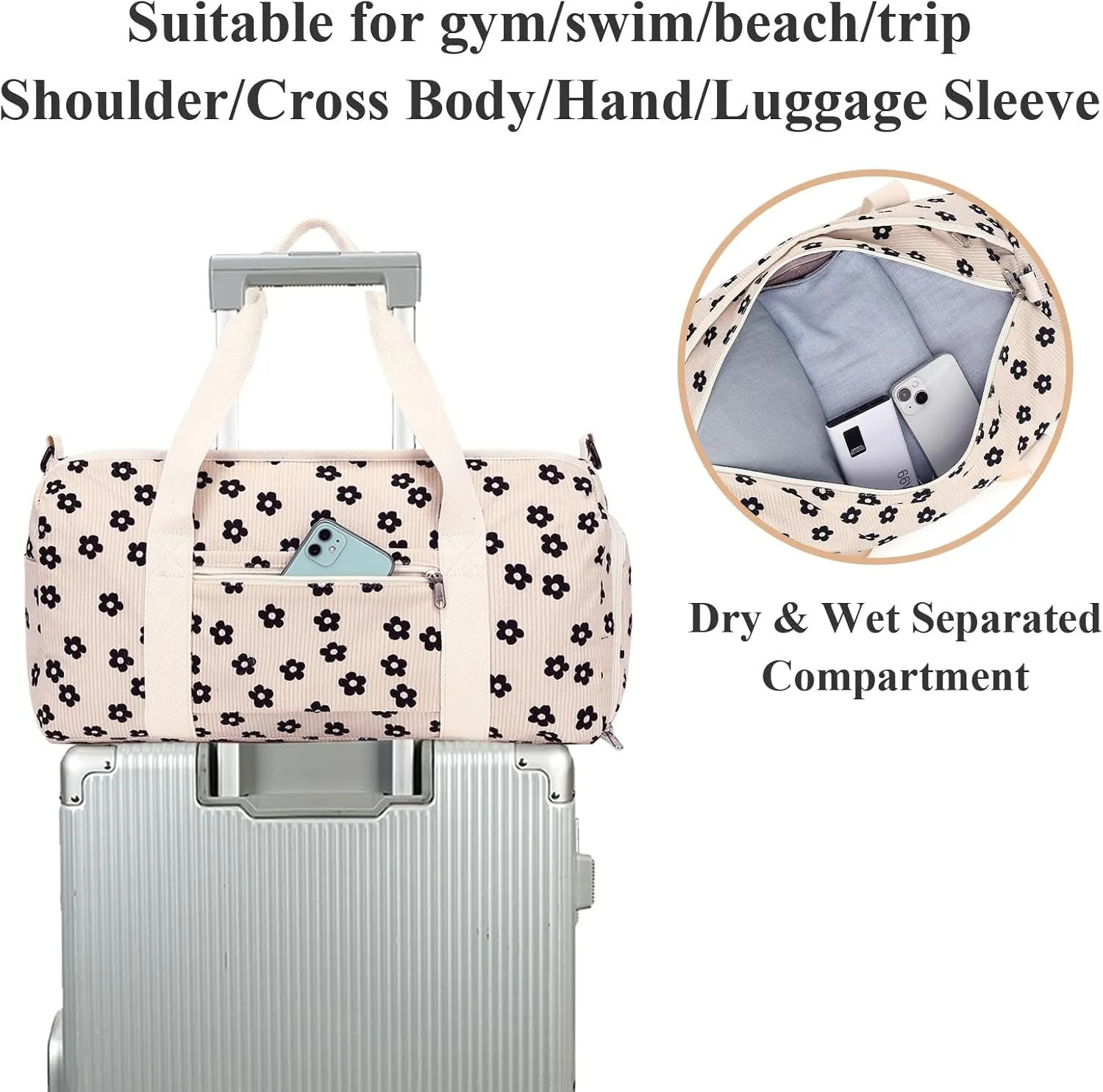 LEDAOU Gym Bag Duffle Women Dance Bags with Wet Pocket Overnight Bag with Waterproof Shoe Pouch for Girls Kids Travel Foldable Bag