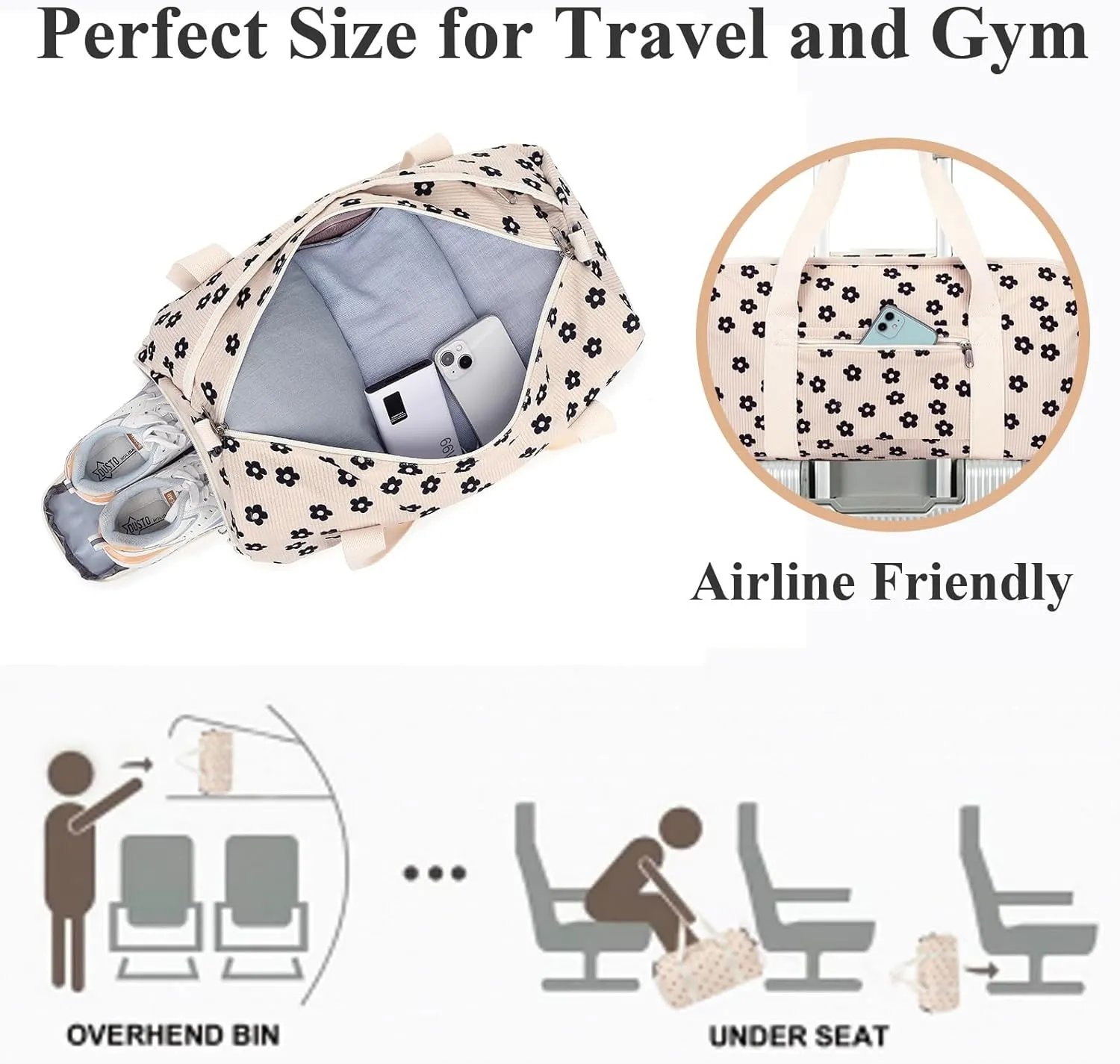 LEDAOU Gym Bag Duffle Women Dance Bags with Wet Pocket Overnight Bag with Waterproof Shoe Pouch for Girls Kids Travel Foldable Bag