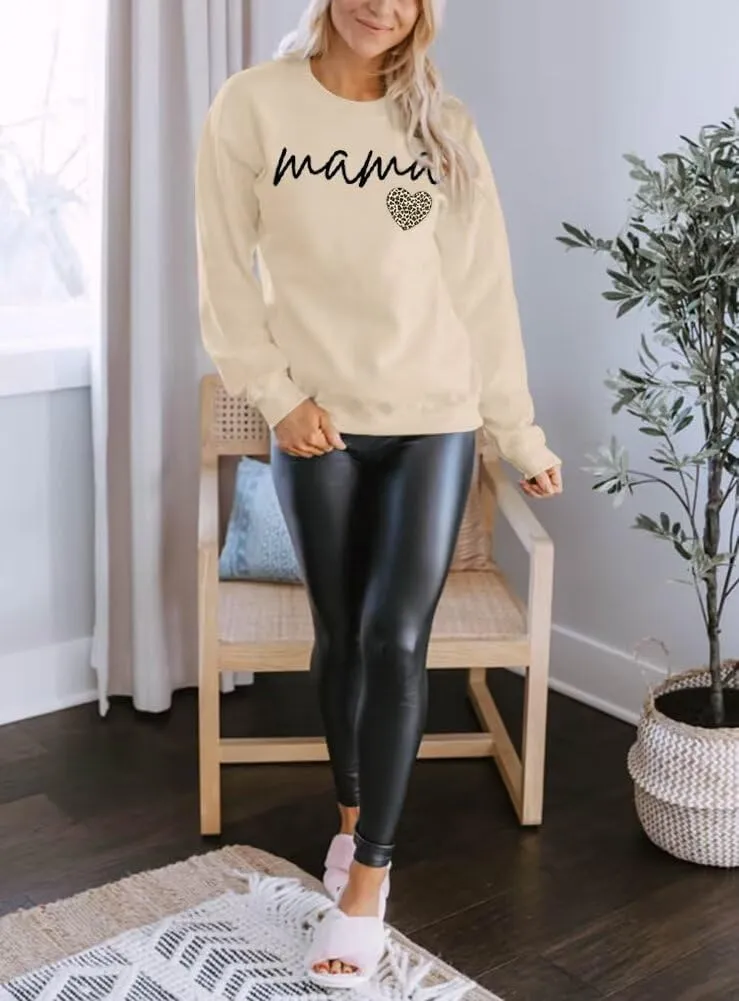 LEEDYA Women Long Sleeve Mama Sweatshirts Round Neck Pullover Loose Lightweight Blouse Tops