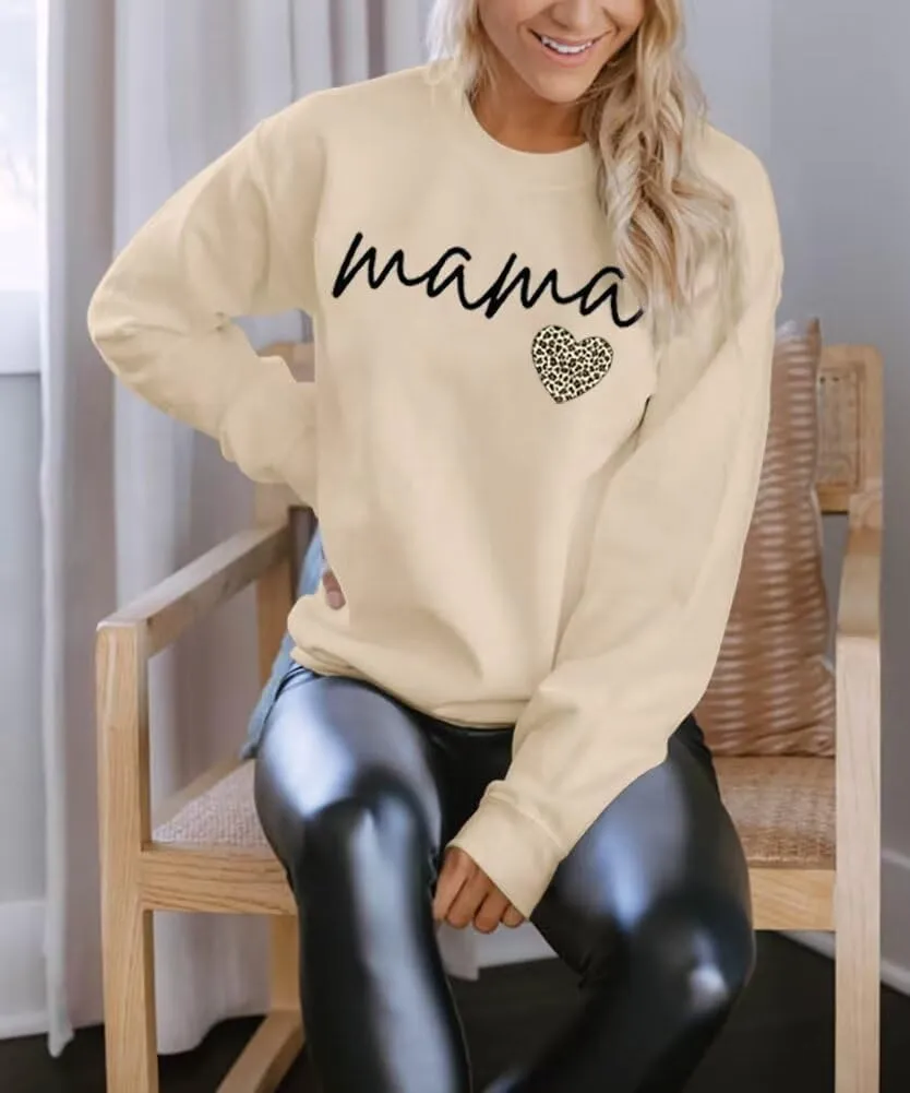 LEEDYA Women Long Sleeve Mama Sweatshirts Round Neck Pullover Loose Lightweight Blouse Tops