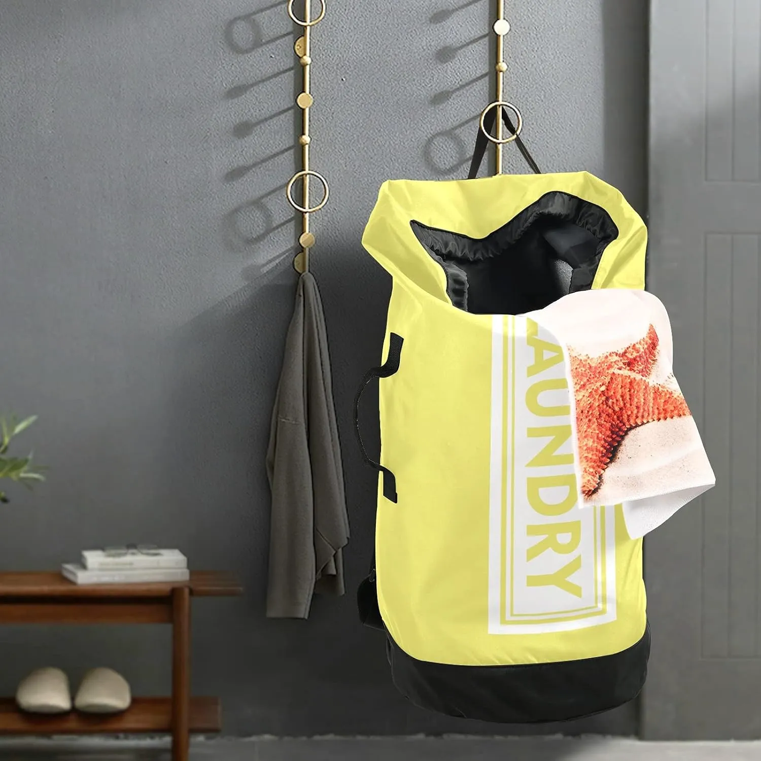 Lemon Yellow Laundry Backpack Large Heavy Duty Laundry Bag for College Students Laundry bag with Shoulder Straps for Camp Traveling Waterproof Rainbow color (One color a day, good mood every day)